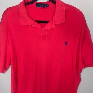 Polo Ralph Lauren Mens Size XXL Red Short Sleeve Navy Blue Pony Button Polo